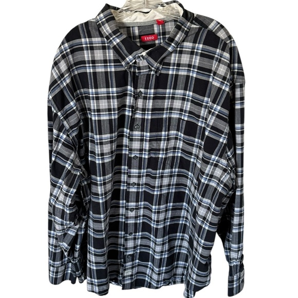 Izod Black and White Casual Button Down Long Sleeve Shirt 4XL - Picture 2 of 5